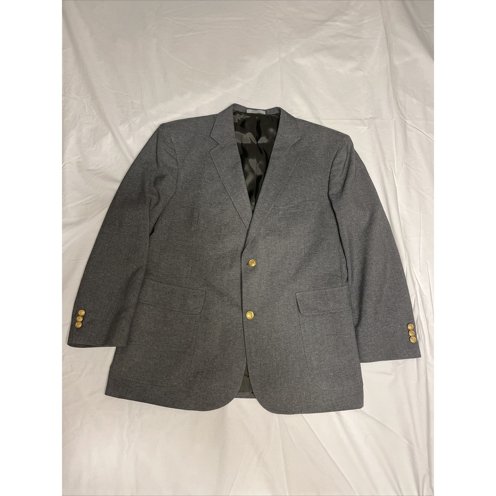 Vintage David Taylor Blazer Mens 42 Gray Suit Jacket Gold Colored Buttons